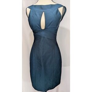 Herve L Leroux Bandage Bodycon Dress Teal Keyhole France Size 42 US 4 6